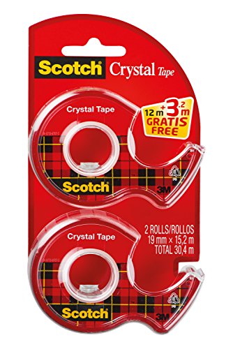Scotch 3M Crystal Tape Nastro Adesivo, Trasparente, 19 Mm X 15 M, 2 Pezzi