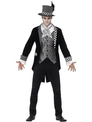 Smiffys Costume Deluxe Cappellaio Matto, Nero, Con Giacca, Camicia Finta E Cilindro