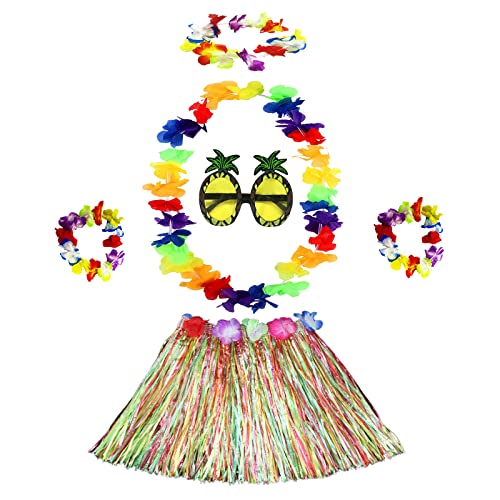 Nitaiun 6 Pezzi Kit Per Costumi Da Gonna Hula Hawaiano Con Ghirlanda Collana Bracciale Fascia Per Capelli Ananas Occhiali Per Cheerleading, Halloween
