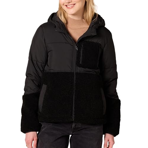 Amazon Essentials Piumino Con Cappuccio In Pile Sherpa Con Cerniera Integrale Donna, Nero, S