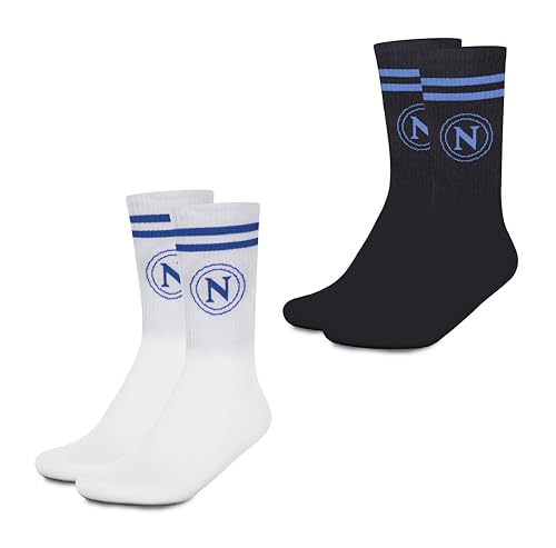 Hermet Ssc Napoli, Set 2 Paia Calze, Pacco Da 2, Calze Con Logo, Taglia 43/46, Bianco Nero, Prodotto Ufficiale