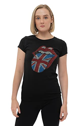 The Rolling Stones T Shirt Diamante Union Jack Ufficiale Da Donna Skinny Fit Size S