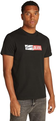 Tommy Jeans Uomo T-Shirt Maniche Corte Slim Entry Graphic Scollo Rotondo, Nero (Black), M