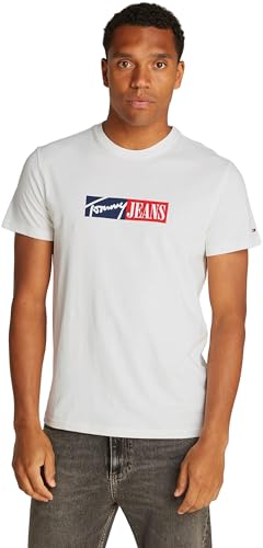 Tommy Jeans Uomo T-Shirt Maniche Corte Slim Entry Graphic Scollo Rotondo, Bianco (Ecru), M