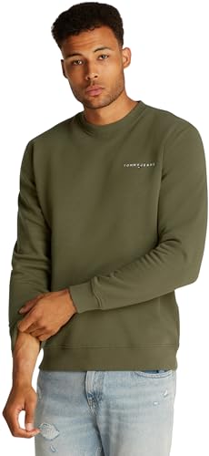 Tommy Jeans Uomo Felpa Linear Scollo Rotondo, Verde (Fatigue Green), S