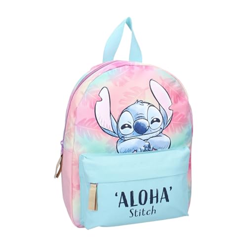 Lilo & Stitch - Zaino Stitch Aloha - Multicolore, Rettangolare, 15 X 23 X 31 Cm, Poliestere, Chiusura Lampo, Unisex, Bambino, Scuola, Science Fiction,