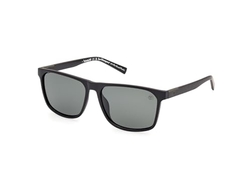 Timberland Tb9312 Uomo, Occhiali Da Sole Casual Leggeri, Forma Lente Rettangolare, Applicabili Vista, Lenti Verde Polarizzato, Nero Opaco
