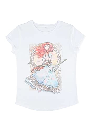 Disney Watercolor Brave Women'S Organic Rolled Sleeve T-Shirt, White, M