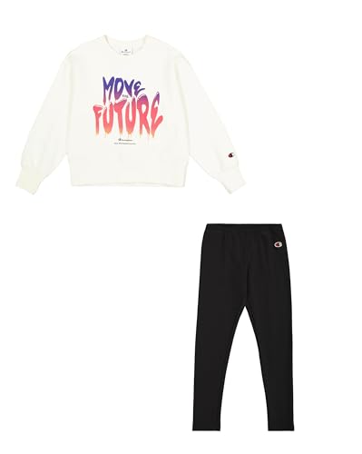 Champion Legacy Script Shop G (405043) -Ultra-Light Soft Compact Powerblend Fleece Crewneck & Leggings Completo, Marshmallow/Nero (Str/Nbk), 3-4 Anni