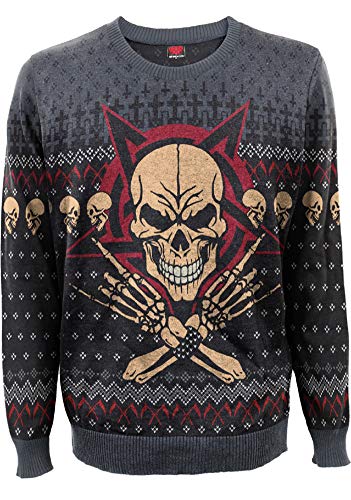 Spiral Evil Rock Uomo Christmas Jumper Nero/Grigio S 100% Cotone Regular