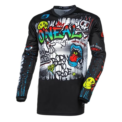 O'Neal Jersey Motocross Manica Lunga Mx Enduro Manica Lunga Protezione Imbottita Gomiti V-Neck Elemento Traspirante Maglia Giovanile Rancid V.24 Nero