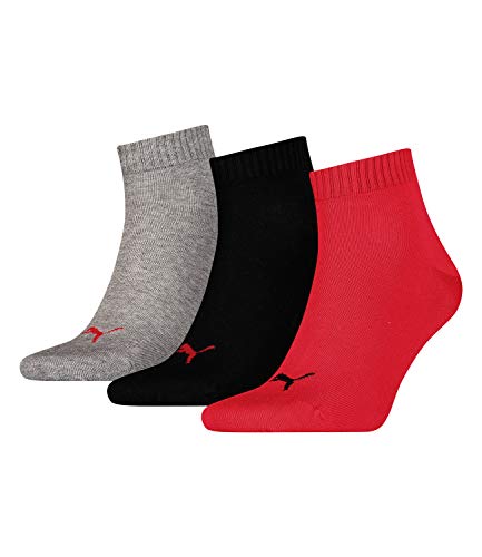 Puma Quarter Calzini, Nero/Rosso, 39-42 (Pacco Da 3) Unisex-Adulto