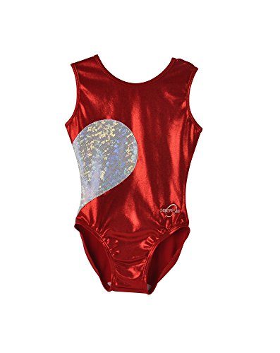 Obersee O3Gl011Cxs, Body Per Ginnastica Bambina, Cuore Rosso, Cxs Child (3-4 Years)