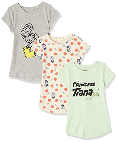 Amazon Essentials Disney | Marvel | Star Wars | Princess T-Shirt A Tunica A Maniche Corte Bambine E Ragazze, Pacco Da 3, Confezione Da 3 Principesse D
