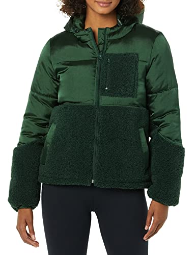 Amazon Essentials Piumino Con Cappuccio In Pile Sherpa Con Cerniera Integrale Donna, Verde Scuro Lucido, Xxl