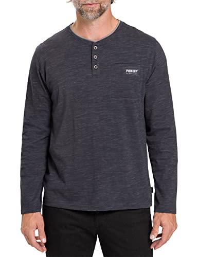 Pioneer T-Shirt Henley, Black Iris Melange, M Uomo