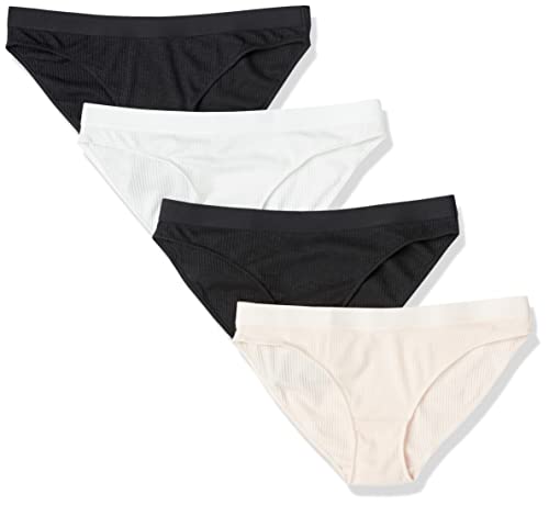 Amazon Essentials Slip Intimo Sgambato In Modal Donna, Pacco Da 4, Nero/Rosa Pallido/Bianco Brillante, 42