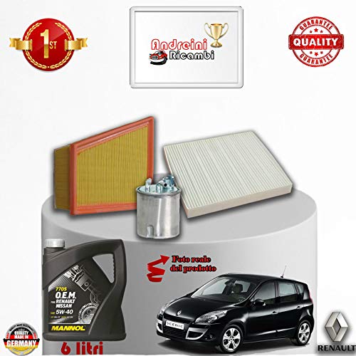 Kit Tagliando Filtri + Olio Scenic Iii 1.9 Dci Fap 96Kw Dal 2013 ->