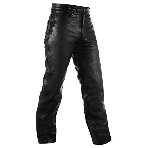 A-Pro Pantaloni Pelle Moto Custom Chopper Jeans 5 Tasche Jeans Cuoio Nero 36