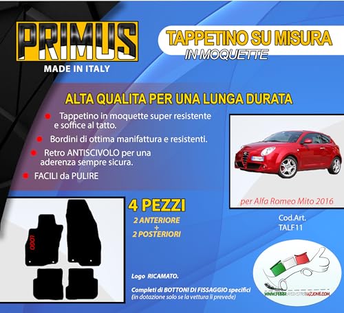 Tappeti Tappetini Moquette Con Battitacco Su Misura Per Alfa Romeo Mito Dal 2016