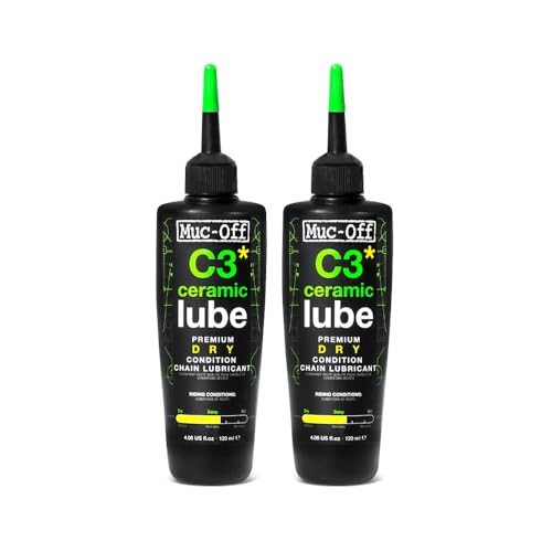 Muc-Off C3 Ceramic Dry Chain Lube 120 Ml, 2Pk - Grasso Ceramico Per Catena Di Alta Qualità, Lubrificante Catena Bici Con Colorante Tracciante Uv - For