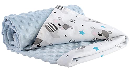 Medi Partners Coperta Per Neonati 100% Cotone 75X100Cm Bambini Minky Multifunzionale Bifacciale Morbido E Soffice Per Carrozzine (Teddy Con Azzurro Mi