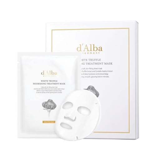 D'Alba Maschera Viso Trattamento Nutriente Al Tartufo Bianco Italiano 5 Pezzi, Trattamento Viso Vegano, Nutriente In Tessuto Per Pelli Secche E Stanch