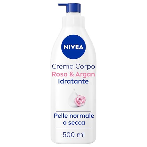 Nivea Crema Corpo Idratante Rosa & Argan 500 Ml, Crema Idratante Corpo 72H, Crema Corpo Profumata Con Acido Ialuronico Puro E Siero Nutrimento Intenso