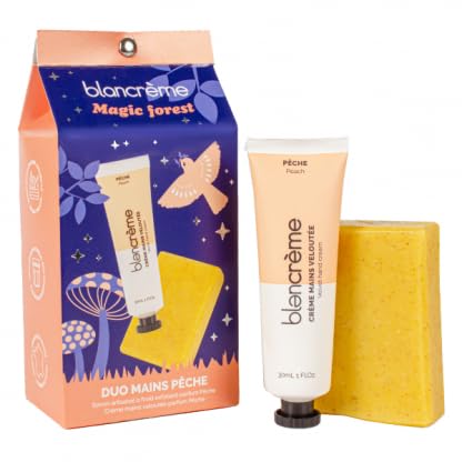Blancrème - Duo Mani Pesca - Sapone Artigianale Spaonificato A Freddo Esfoliante + Crema Mano 30 Ml 97% Naturale Al Burro Di Karité E Cacao
