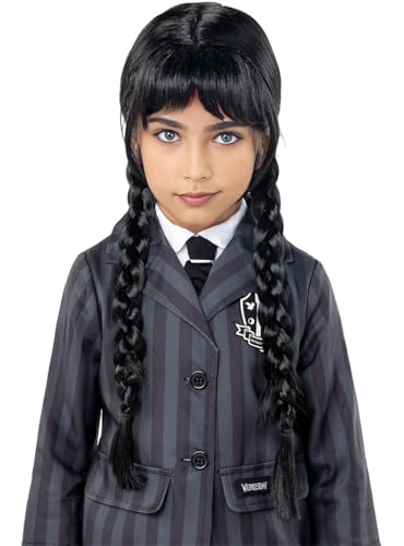 Funidelia | Parrucca Di Mercoledì Per Ragazza - Mercoledì Ufficiale Netflix Per Bambina Famiglia Addams, Halloween, Film Di Paura, Horror - Accessori