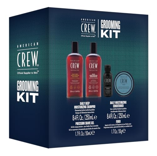 American Crew Kit Per La Cura Degli Uomini: Shampoo Daily Deep Idratante (250 Ml), Daily Moisture Conditioner (250 Ml), Precision Shave Gel (50 Ml) E