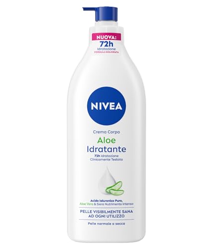 Nivea Crema Corpo Aloe Idratante 500 Ml, Crema Idratante Corpo 72H Arricchita Con Acido Ialuronico Puro, Aloe Vera E Siero Nutrimento Intenso, Crema C