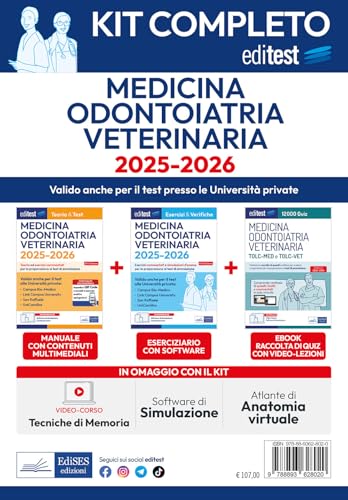 Test Medicina, Odontoiatria, Veterinaria 2025 – 2026: Kit Completo Anche Per Le Università Private. Con Corso Online Di Tecniche Di Memoria