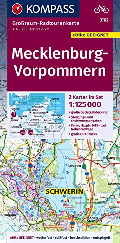 Kompass Großraum-Radtourenkarte 3702 Mecklenburg-Vorpommern 1:125.000: 2 Karten Im Set, Reiß- Und Wetterfest, Gpx-Daten Zum Download