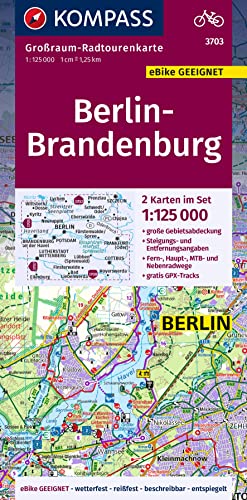 Kompass Großraum-Radtourenkarte 3703 Berlin-Brandenburg 1:125.000: 2 Karten Im Set, Reiß- Und Wetterfest, Gpx-Daten Zum Download