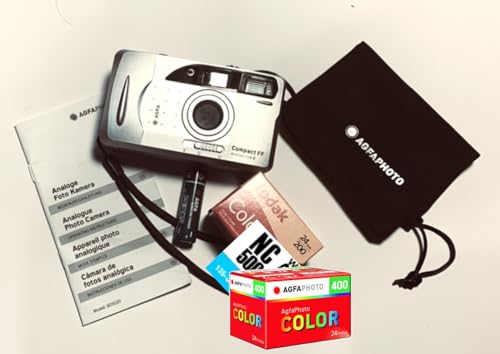 Agfaphoto Fotocamera Analogica Da 35 Mm Con Flash Motore In Set (Pellicola A Colori + Batteria)