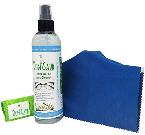 Don Gato - Kit Pulizia Occhiali E Lenti, + 2 Panni In Microfibra, 250 Ml. Prodotto Naturale, Senza Alcool, Senza Ammoniaca