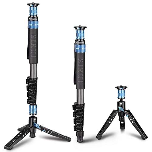 Sirui P-325Fl Monopiede In Fibra Di Carbonio Con Piedini, Monopiede Professionale Per Fotocamera Da 67", Monopiede Da Viaggio Leggero E Portatile Per