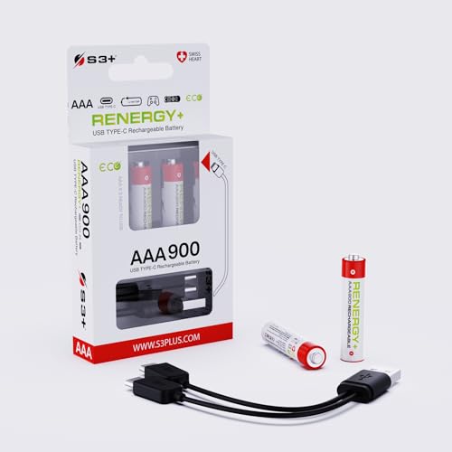 S3Plus Batterie Ricaricabili Marca Modello Renergy+ Aaa 900Mwh-2Pz