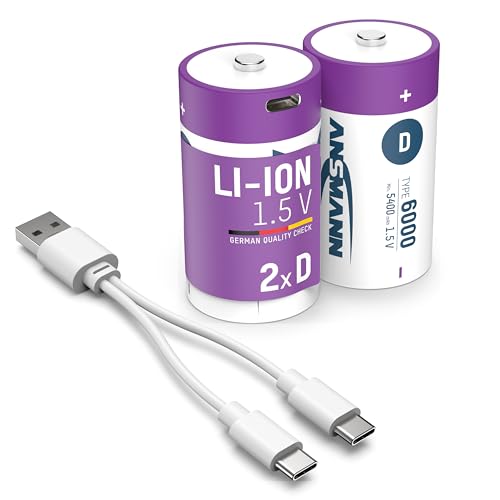 Ansmann 2 Batterie Baby C Agli Ioni Di Litio Con Connettore Usb Di Tipo C, Ricaricabili Tramite Usb-C, Ad Alta Potenza Di 1,5 Volt E 2500 Mah/Adatto P