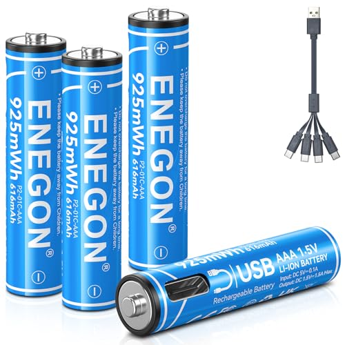 Enegon Aaa Batterie Ricaricabili 925Mwh 1.5V Agli Ioni Di Litio (4 Pezzi), Usb C Aaa Ricaricabili Con Cavo Di Ricarica 4-In-1 - Ricarica Tramite Tipo