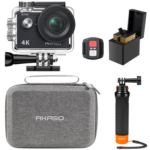 Akaso Ek7000 Action Cam Con Impugnatura E Custodia Protettiva, 4K30Fps Fotocamera Subacquea 20Mp Wifi Stabilizzazione Eis 170° Grandangolo Ultra Hd Co