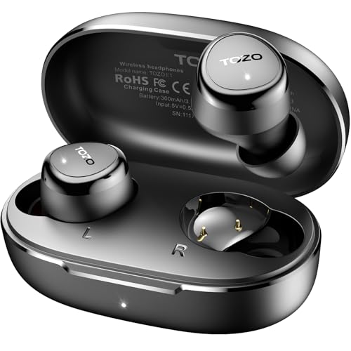 Tozo E1 Cuffie Bluetooth 5.3 Con Enc Chiamate Ultra-Leggero Eqs Regolazione 30 Ore Riproduzione Usb Tipo C Ipx6 Nero