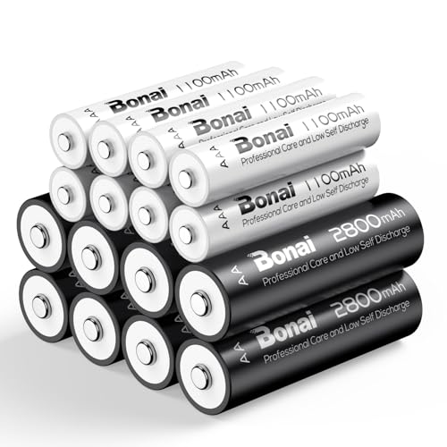 Bonai Batterie Ricaricabili Aa Aaa Combinate 16Pcs, 1,2V Ni-Mh Ad Alta Capacità 8 X Aa 2800Mah Pile Ricaricabili E 8 X Aaa 1100Mah Pile Ricaricabili 1