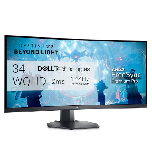 Dell S3422Dwg 34" Wqhd (3440X1440) 21:9 1800R Monitor Gaming Curvo, 144Hz, Va, 1Ms Mprt, Amd Freesync Premium Pro, Hdr 400, Displayport, 2X Hdmi, 5X U