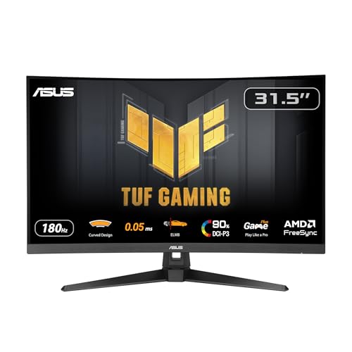 Asus Tuf Gaming Vg32Wq3B, Monitor Curvo Da 31,5", Quad Hd Va (2560X1440), 0,5 Ms (Gtg), 180Hz, Tecnologia Extreme Low Motion Blur, Freesync, 90% Dci-P