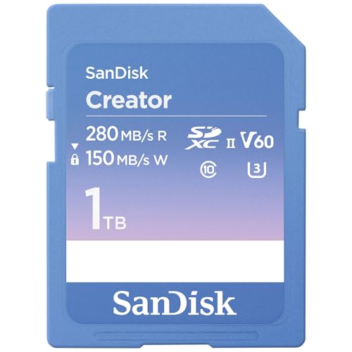 Sandisk Creator Scheda Sd Uhs-Ii 1Tb (Per Dslr I Fotocamere Mirrorless, 6K I 4K Video, V60, Uhs-Ii, Velocità Fino A 280 Mb/S, Rescuepro Deluxe, Class