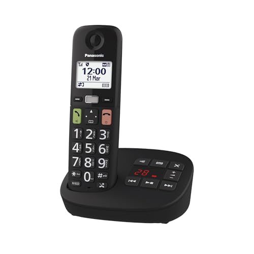 Panasonic Kx-Tgu130Exb Telefono Cordless Digitale Con Segreteria Telefonica, Unità Base E 1 Ricevitore, Display Lcd, Tasti Grandi, Fav Call, Compatibi