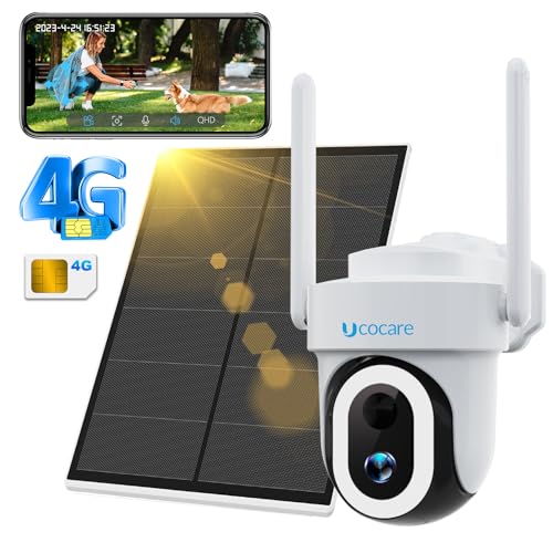 4G Lte Telecamera Con Sim 4G Esterno Con 14 Luci, Ucocare 4Mp Ptz 355°/120° Telecamera 4G Senza Fili Con Pannello Solare, Visione Notturna Colori, Dét