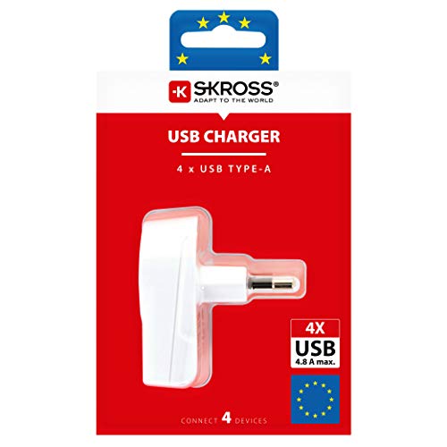 Skross | 1.302422 | Euro Usb Charger (4Xa) | Caricabatterie Da Muro Con Spina Italiana Per Dispositivi Mobili 4 Prese Usb Da 4.8 A - Voltaggio 100 V –